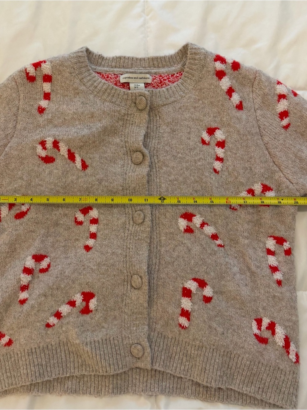 cupcakes & cashmere Gray Cardigan with Red & White Candy Cane Motif - Picture 5 of 9